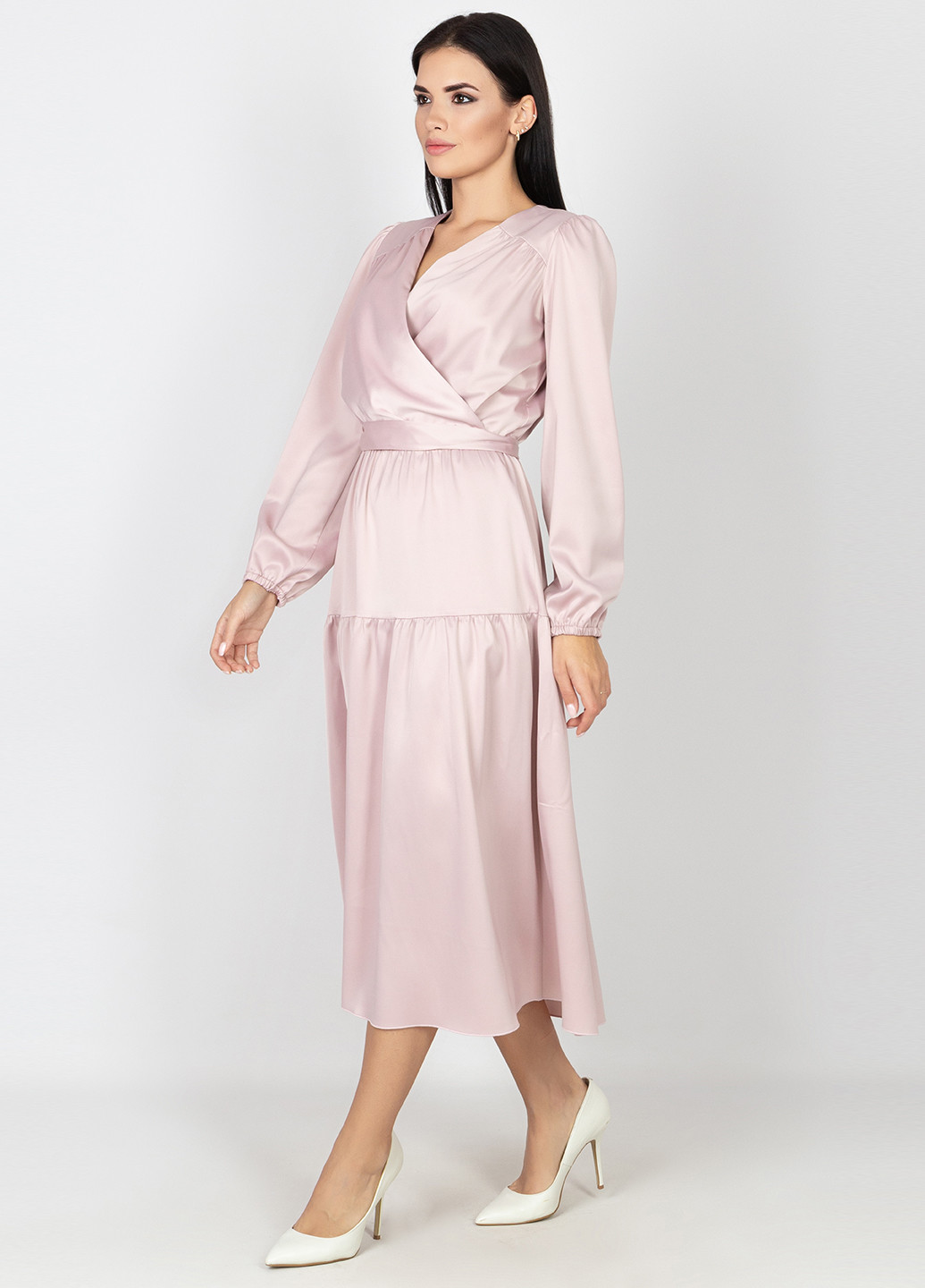 Світло-рожева кежуал сукня на запах Seam однотонна
