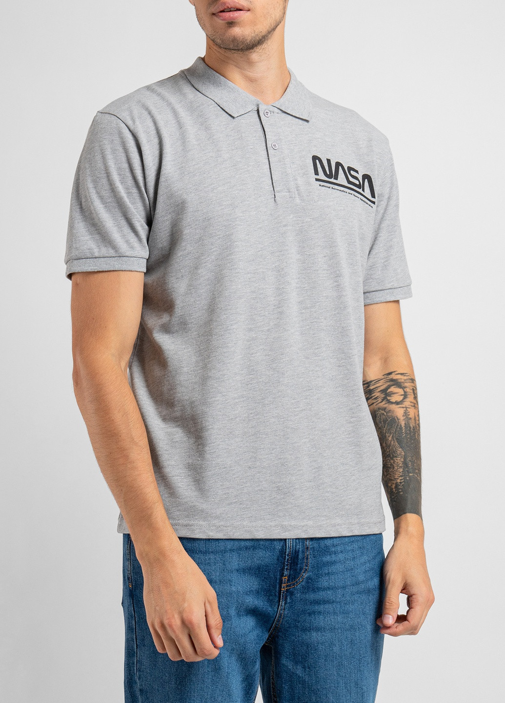 Сіра чорна футболка-поло з принтом Nasa