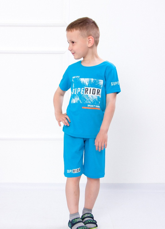 Бирюзовый летний комплект для мальчика (футболка + шорты) Носи своє 6102