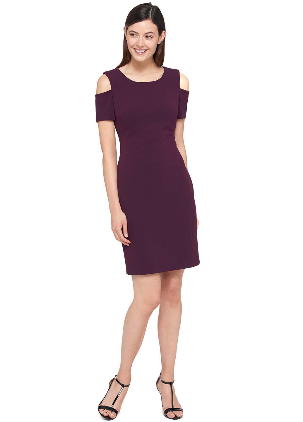 Темно-фиолетовое кэжуал платье с открытыми плечами Tommy Hilfiger однотонное