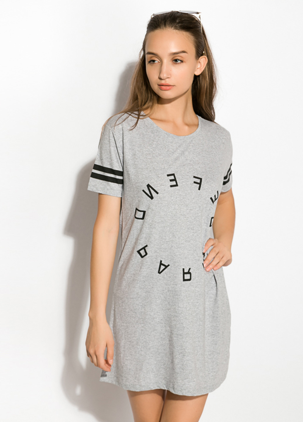Світло-сіра кежуал сукня сукня-футболка Time of Style з написами