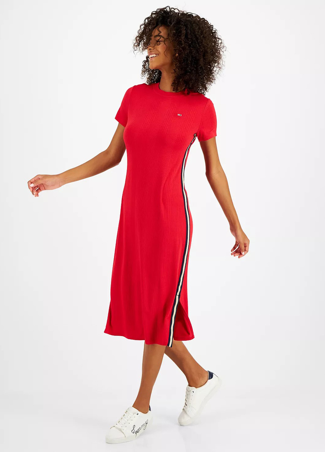 Красное кэжуал, спортивное платье платье-футболка Tommy Hilfiger однотонное