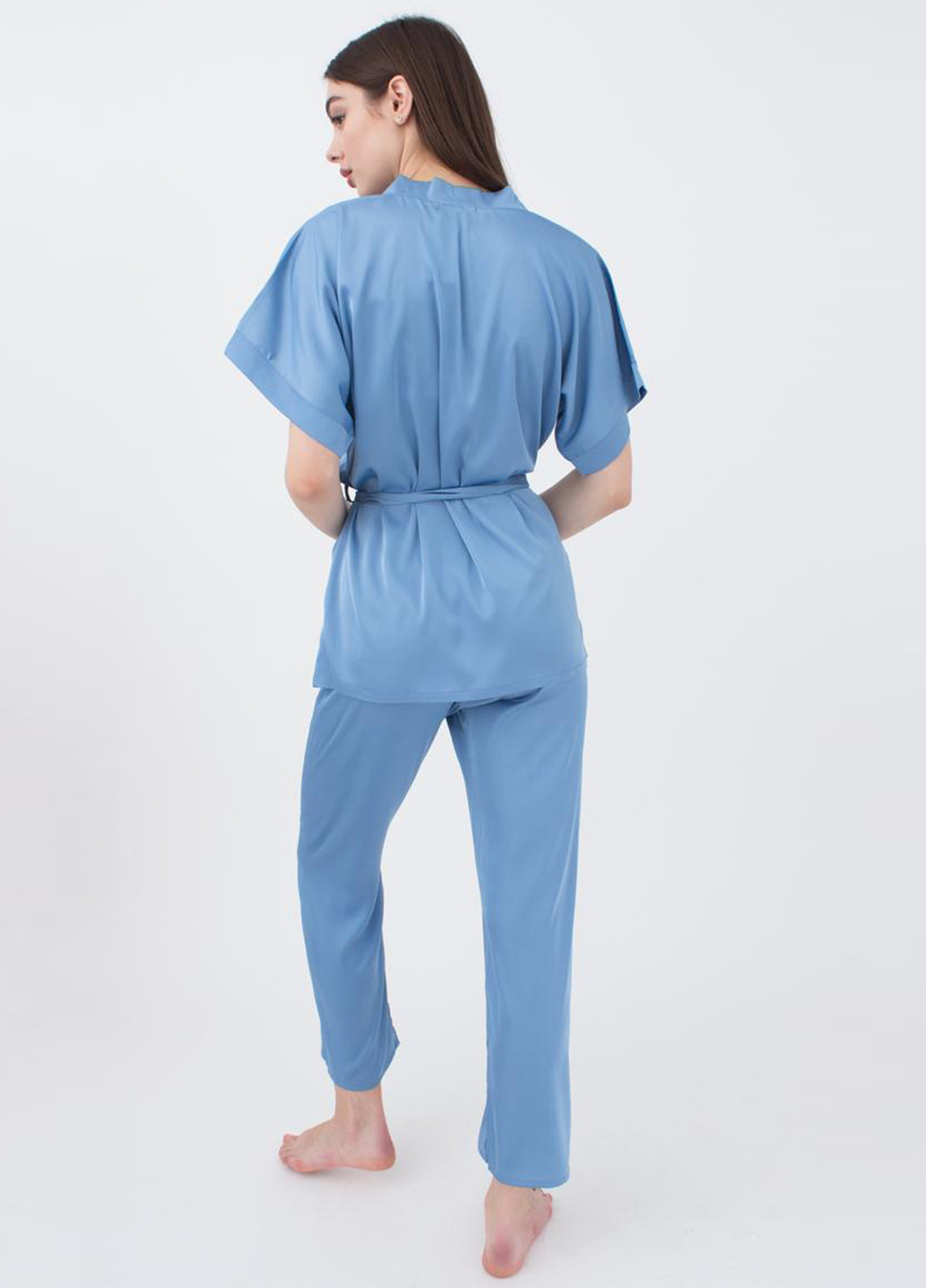 Блакитний демісезонний комплект (блуза, штани) Giulia