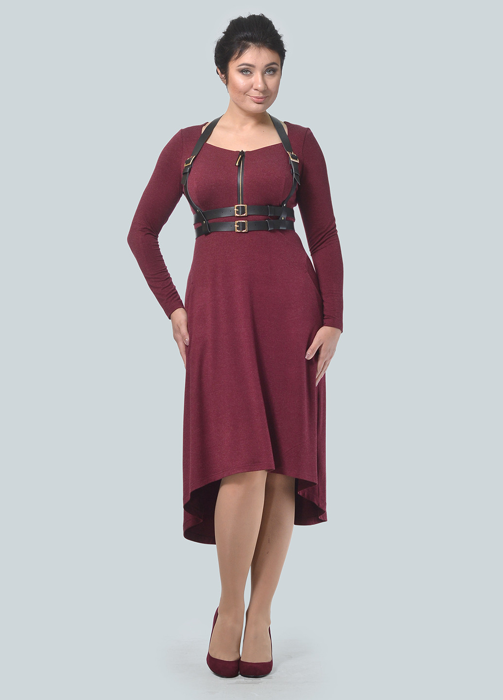 Бордовое кэжуал платье в стиле ампир Alika Kruss меланжевое