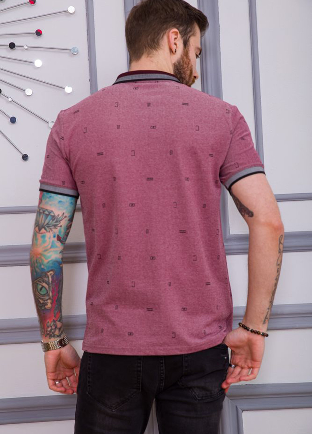 Бордовая футболка-поло для мужчин Ager с геометрическим узором