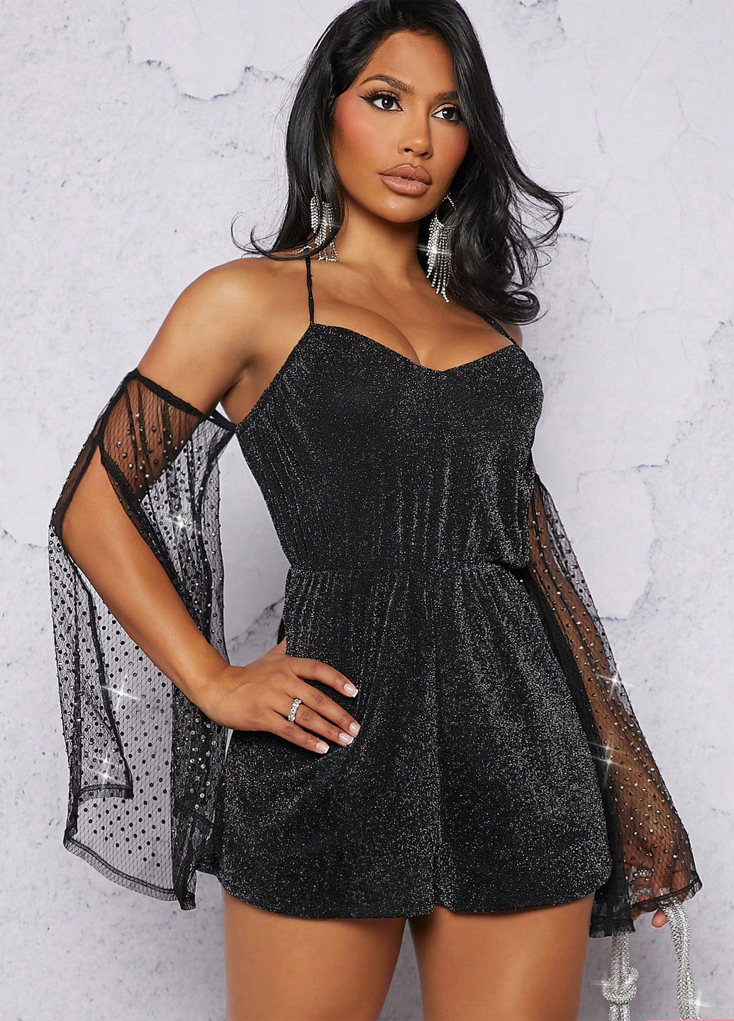 Комбінезон SHEIN однотонний чорний вечірній поліамід