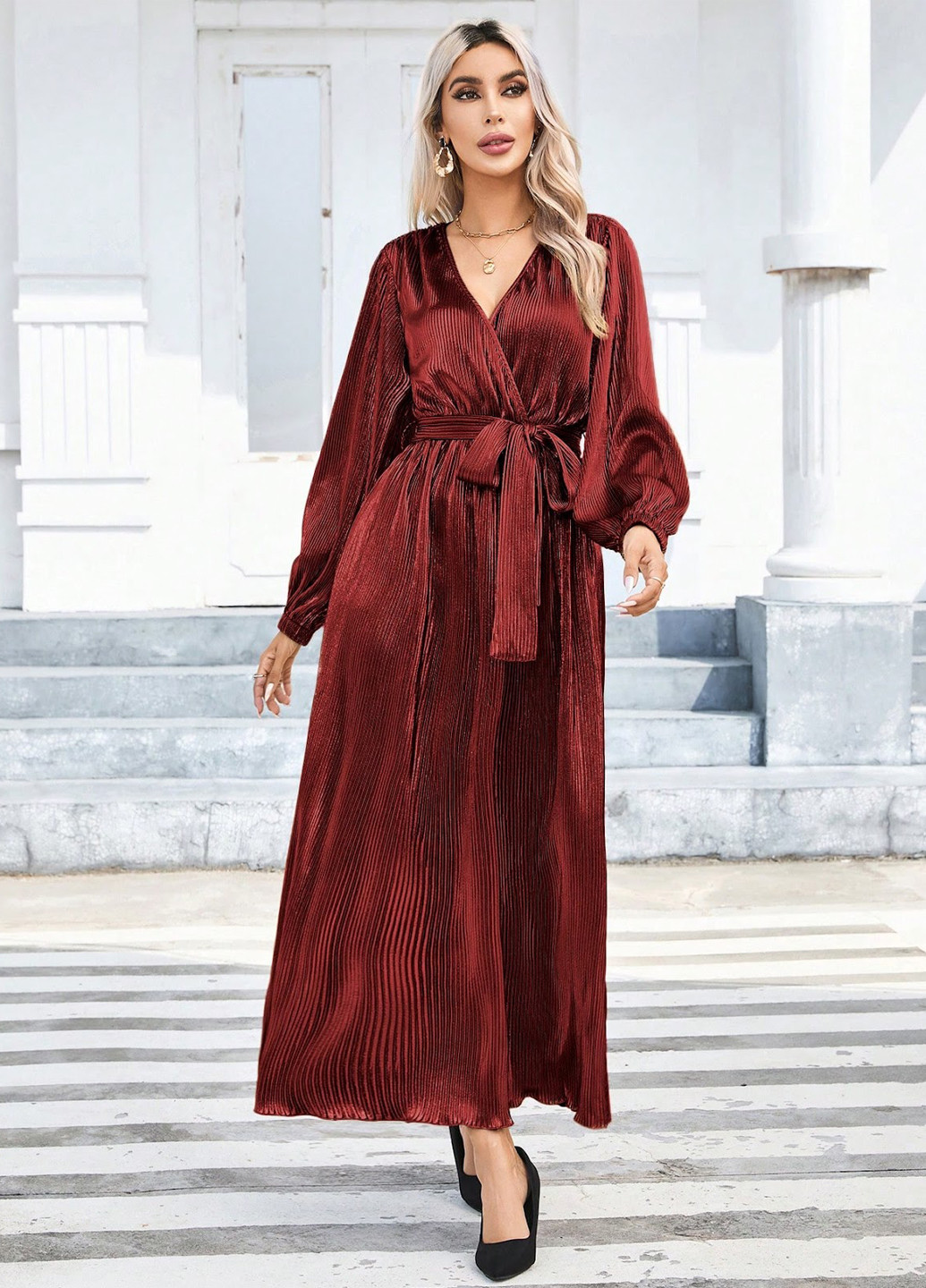 Коричнева кежуал сукня на запах, плісована SHEIN однотонна