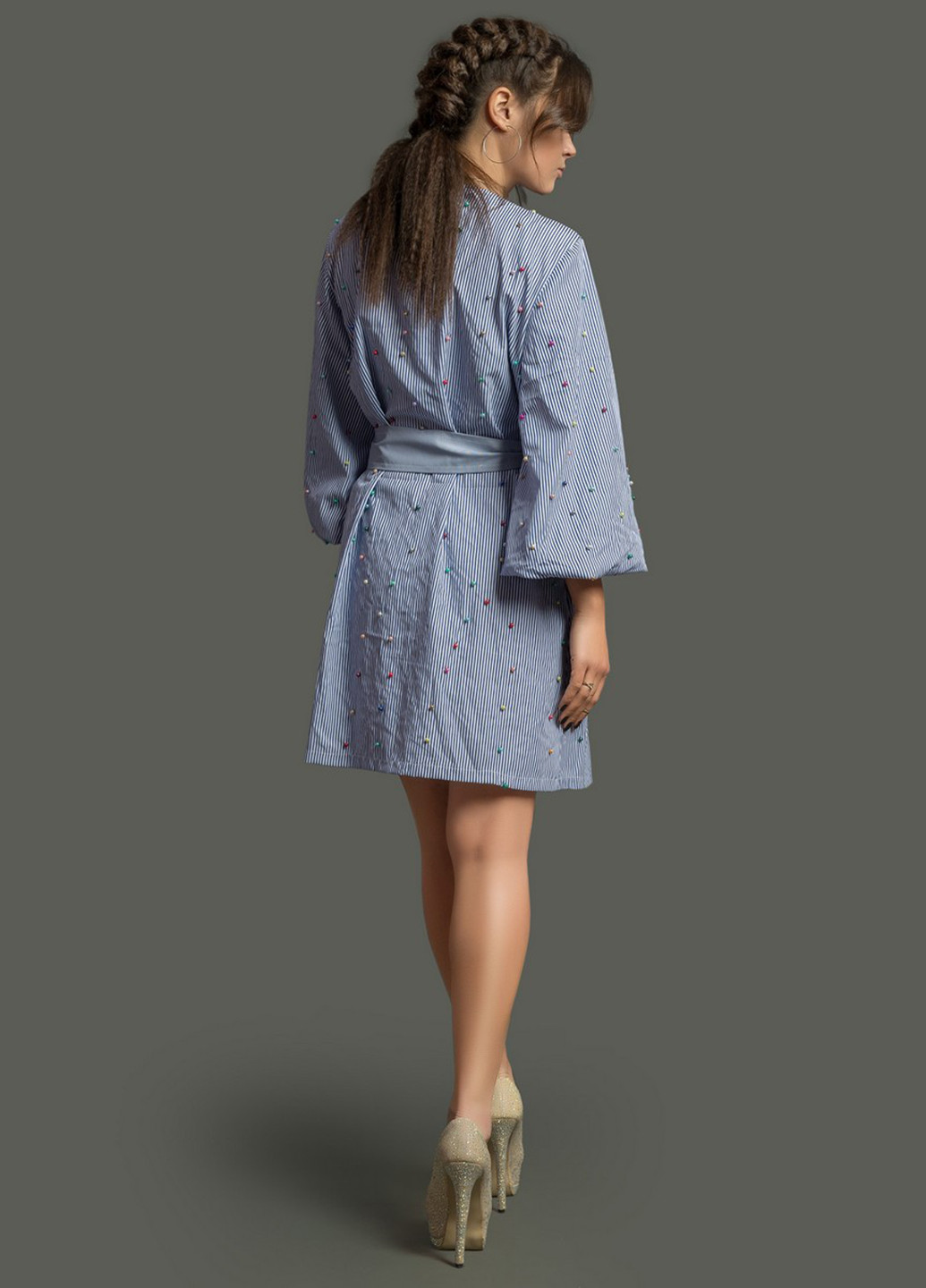 Синее кэжуал платье с длинным рукавом Modna Anka