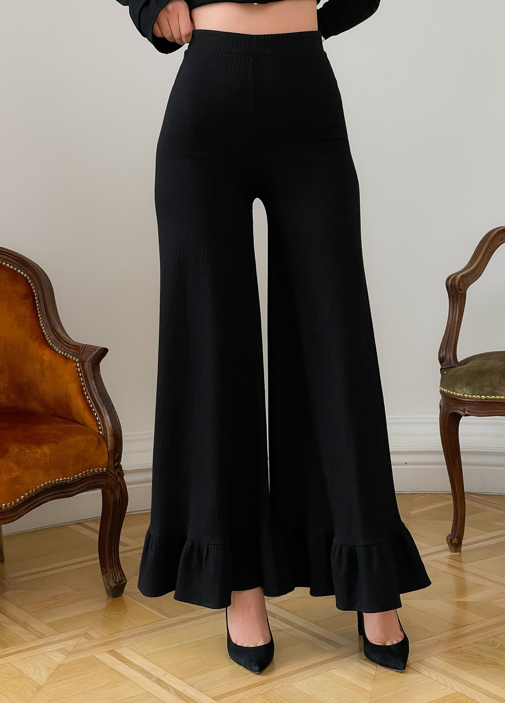 Костюм Тю-Тю! (брюки-клеш и кардиган) с рюшами и съемным воротником (254761053)