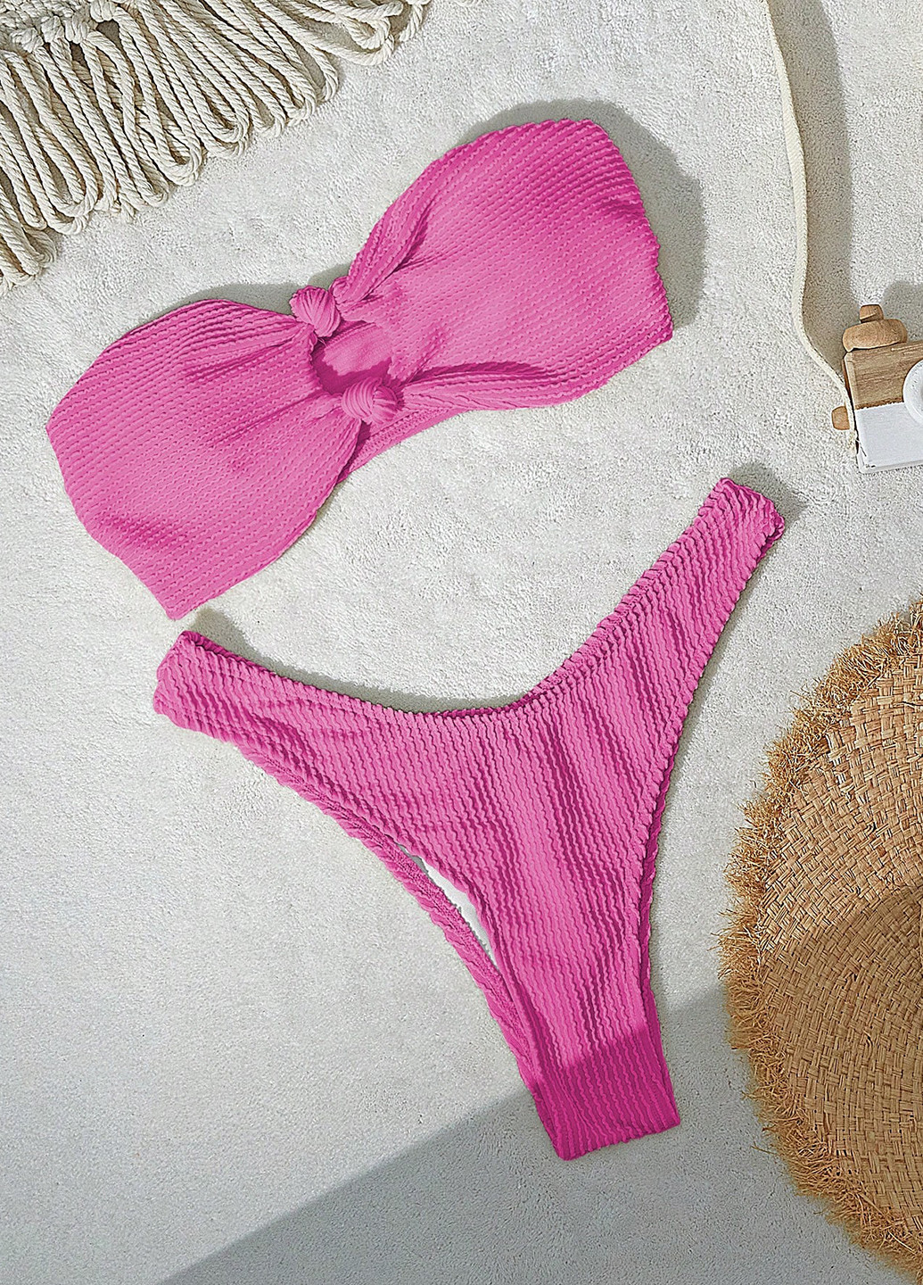 Розовый летний купальник (лиф, трусики) раздельный, бандо SHEIN