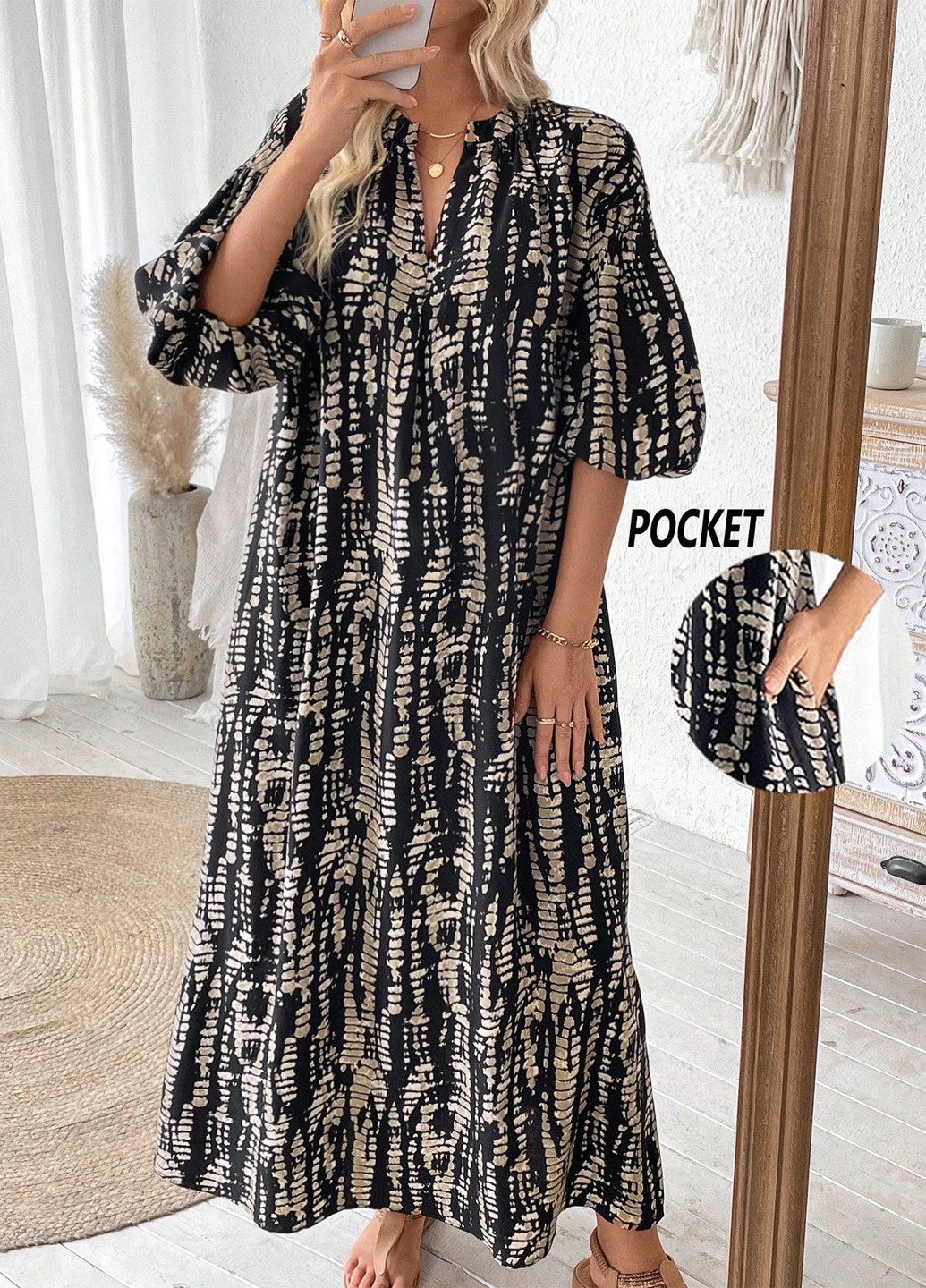 Комбинированное кэжуал платье а-силуэт SHEIN с абстрактным узором