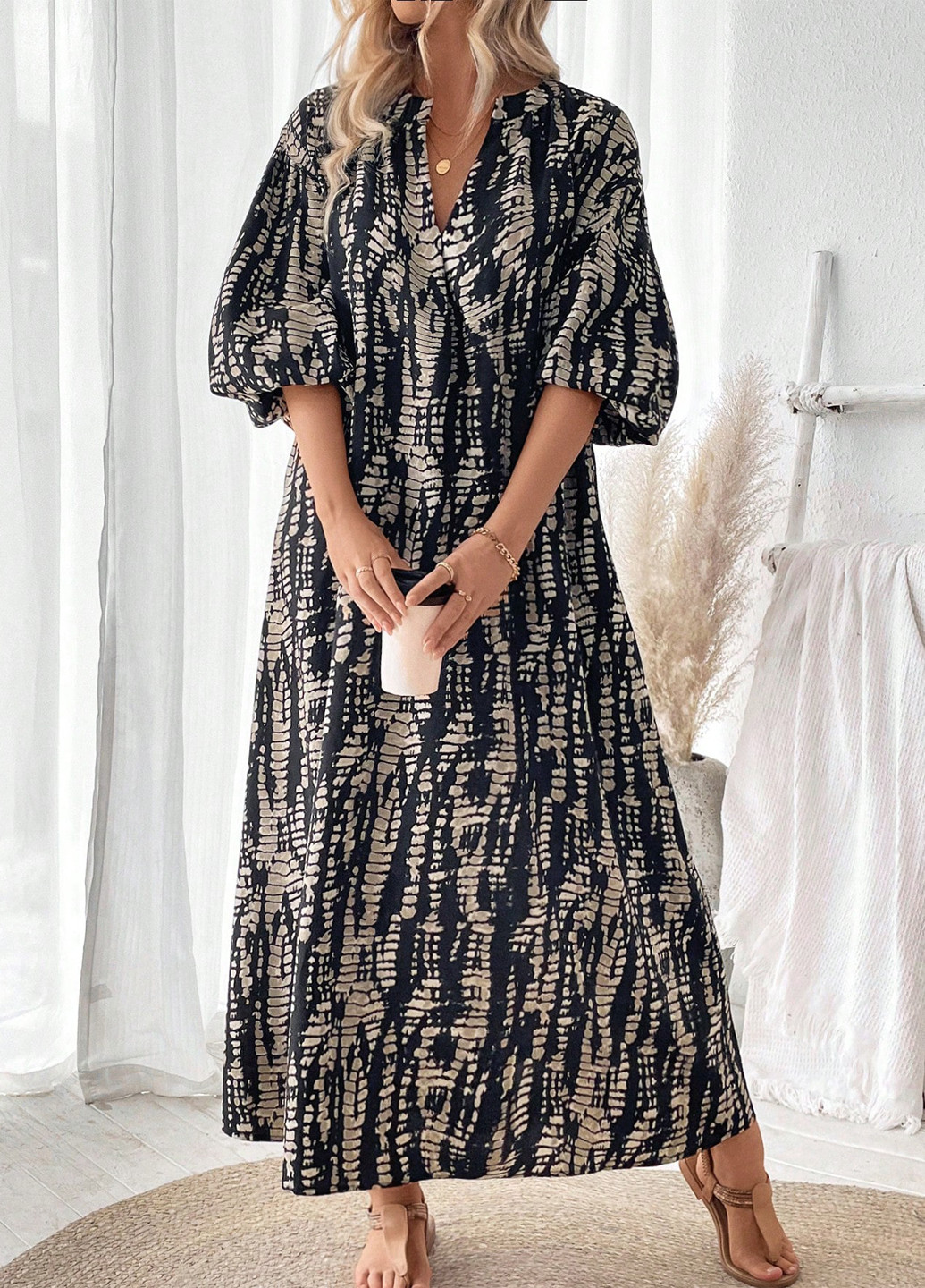 Комбинированное кэжуал платье а-силуэт SHEIN с абстрактным узором