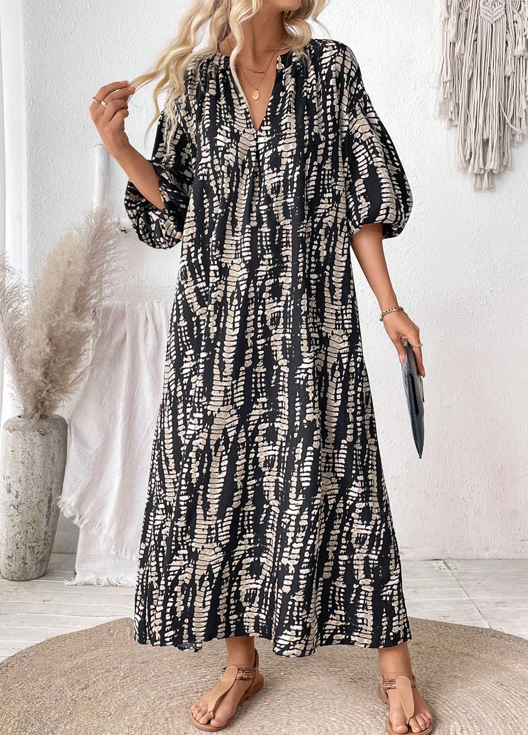 Комбинированное кэжуал платье а-силуэт SHEIN с абстрактным узором