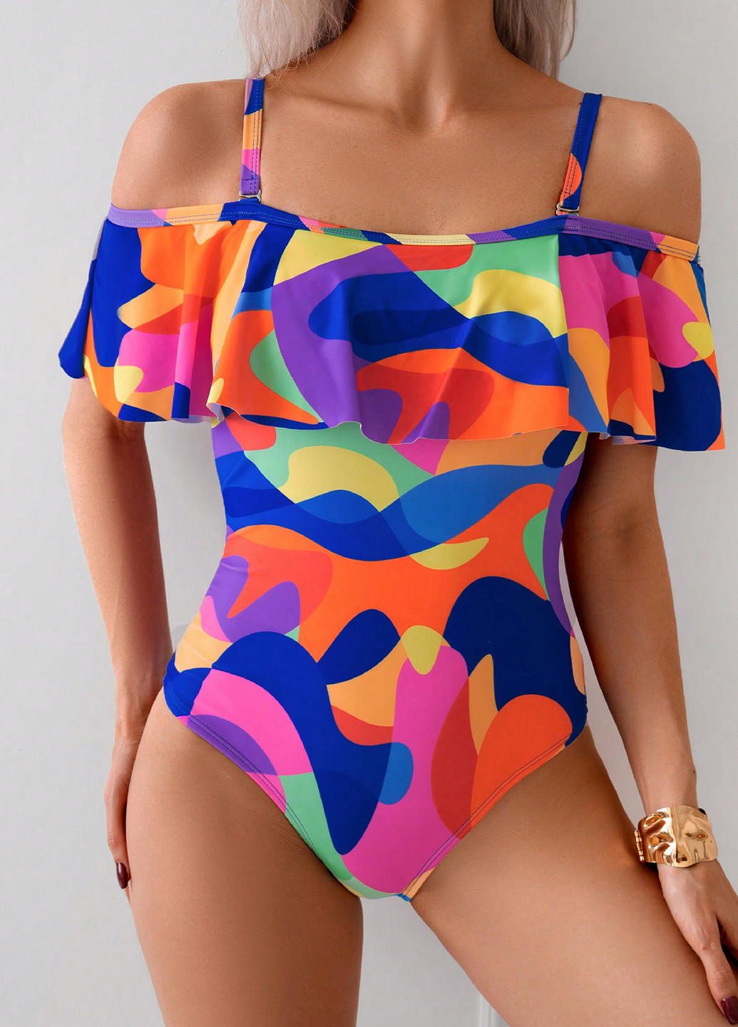 Комбинированный летний купальник слитный, майо SHEIN