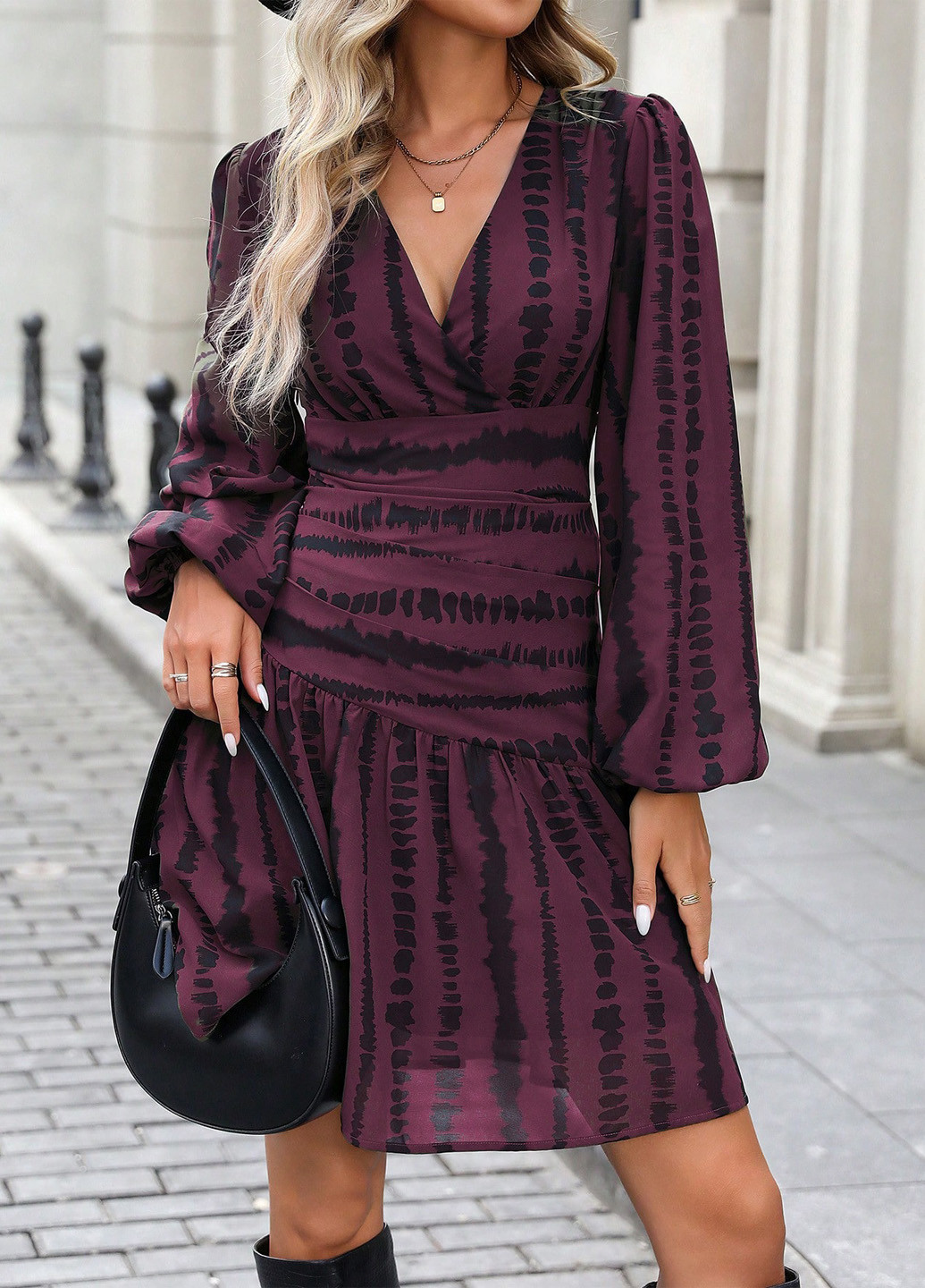 Сливовое кэжуал платье на запах SHEIN однотонное