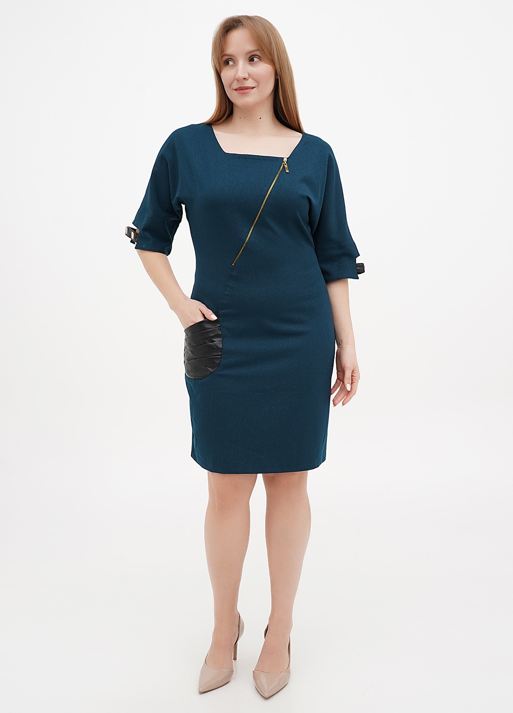 Темно-зелена кежуал сукня футляр Sassofono однотонна