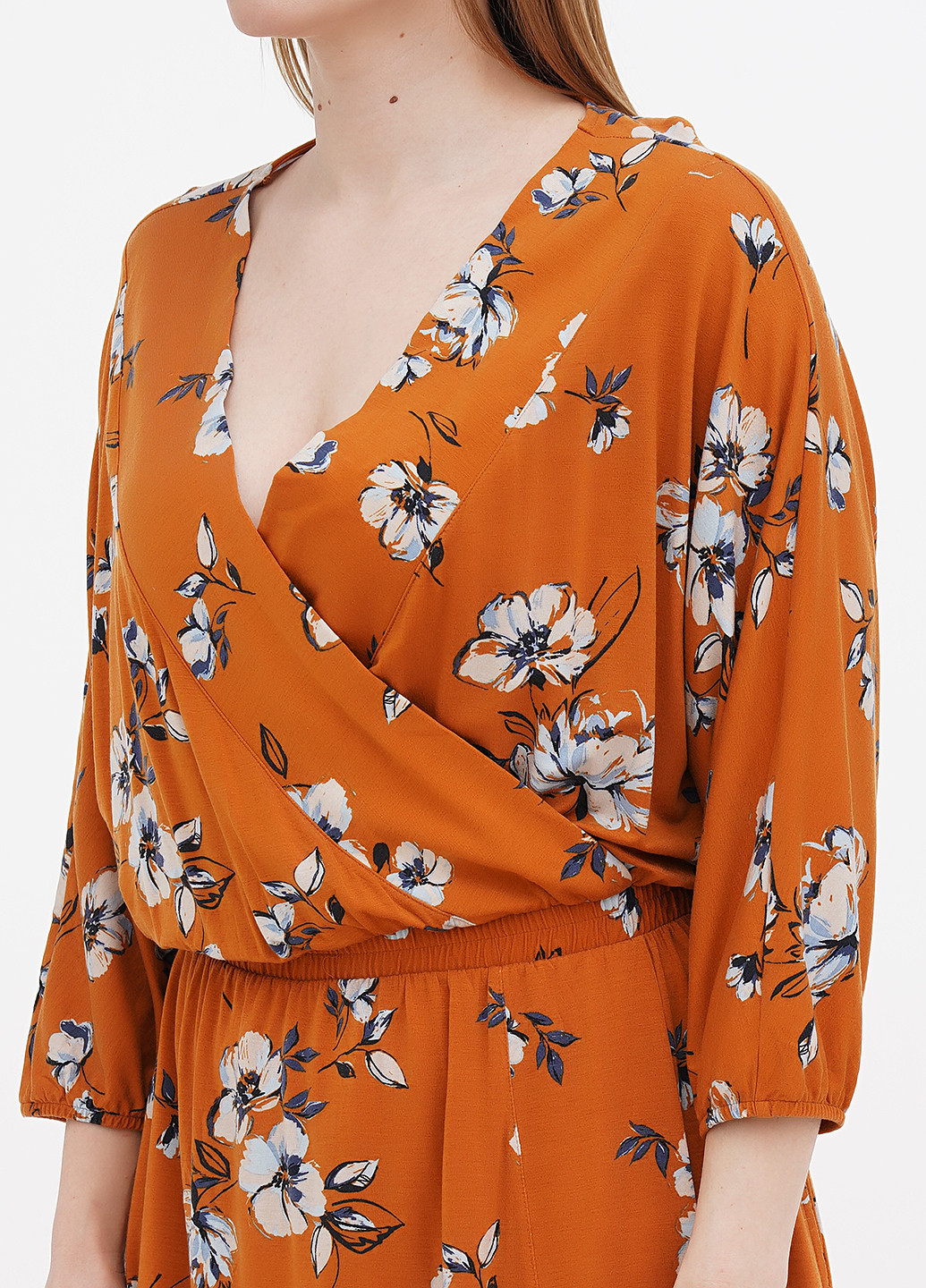 Горчичное кэжуал платье на запах Garnet Hill с цветочным принтом