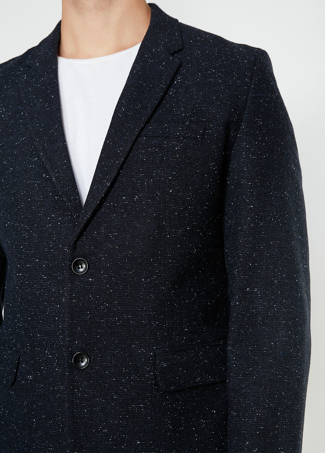 Пиджак KOTON однобортный тёмно-синий кэжуал полиэстер, шерсть