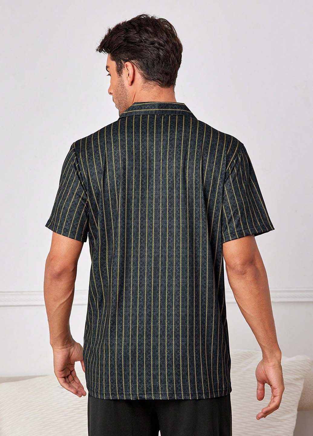 Черная домашний рубашка в полоску SHEIN