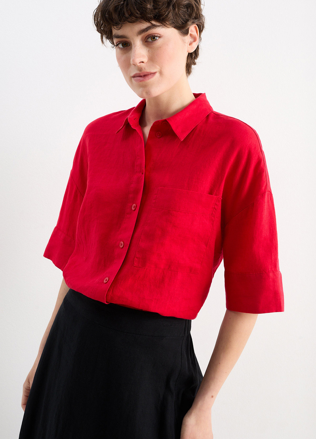 Красная кэжуал рубашка однотонная C&A