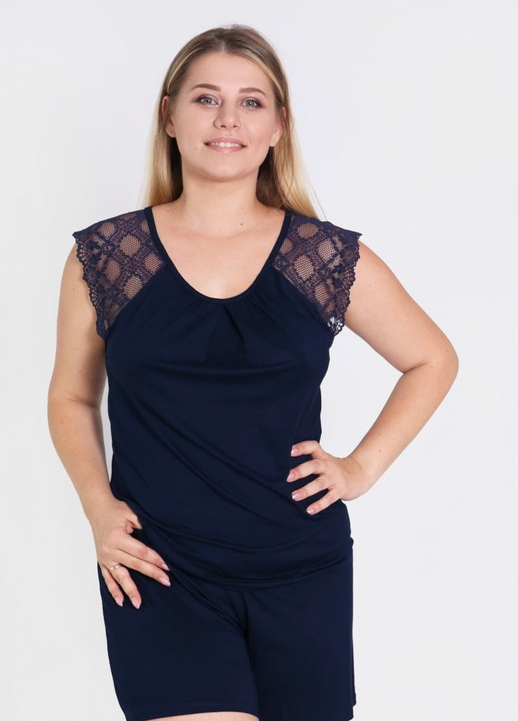 Синяя всесезон комплект для сна батал футболка + шорты NEL