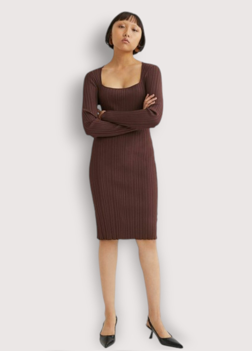 Темно-коричневое кэжуал платье силуэтная H&M однотонное