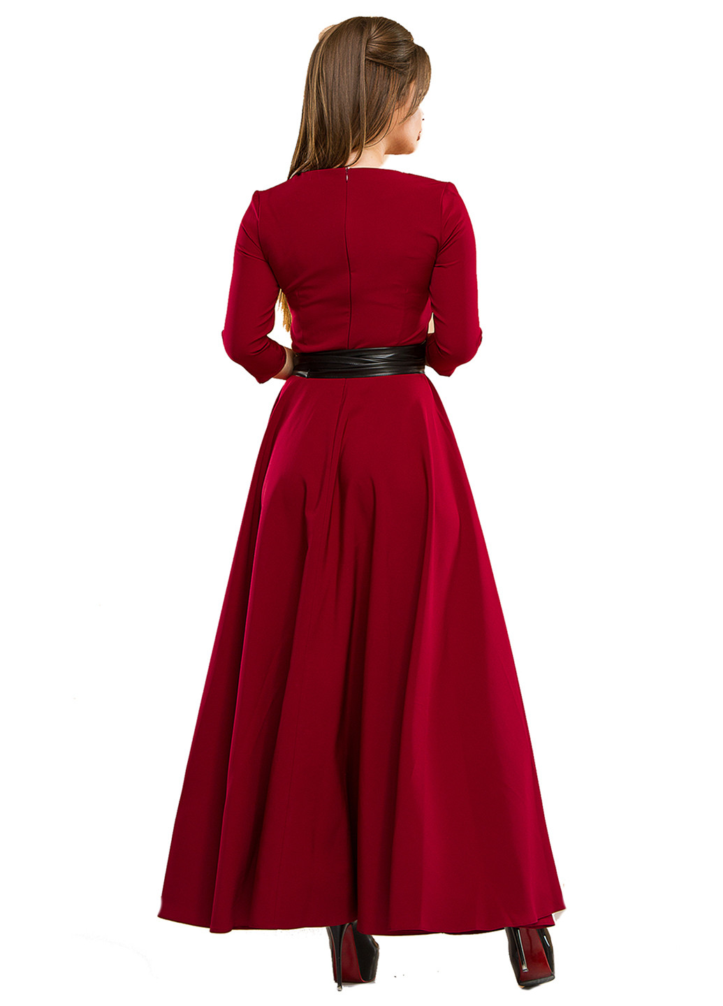 Бордовое кэжуал платье Lady Style однотонное