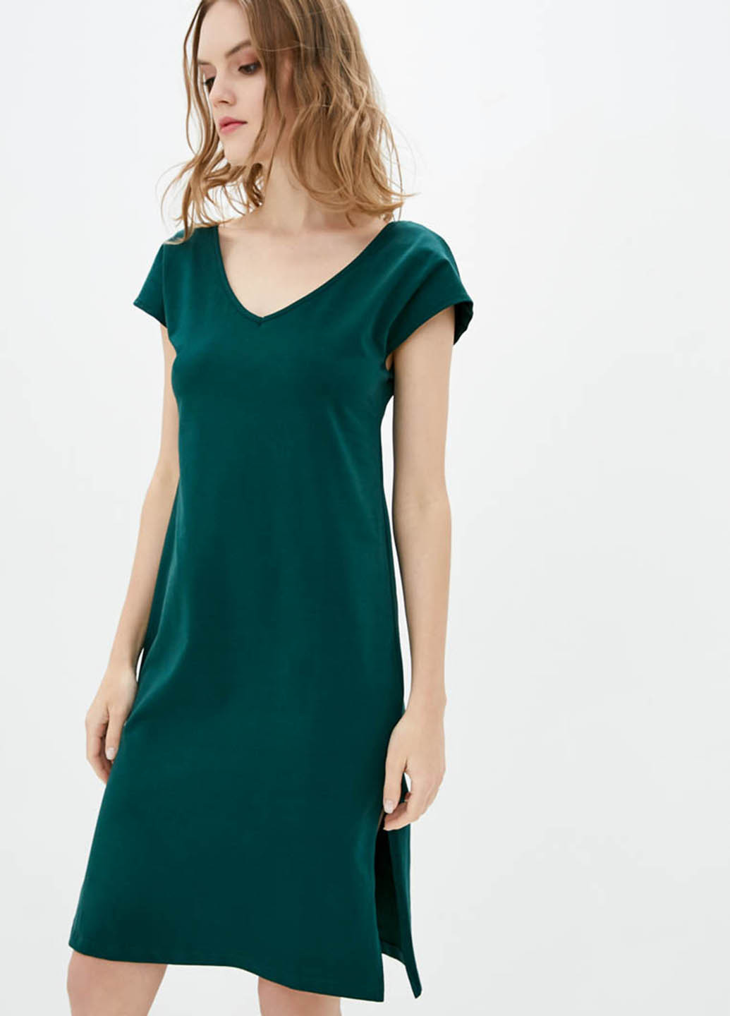 Темно-зеленое кэжуал платье а-силуэт, платье-футболка Promin однотонное