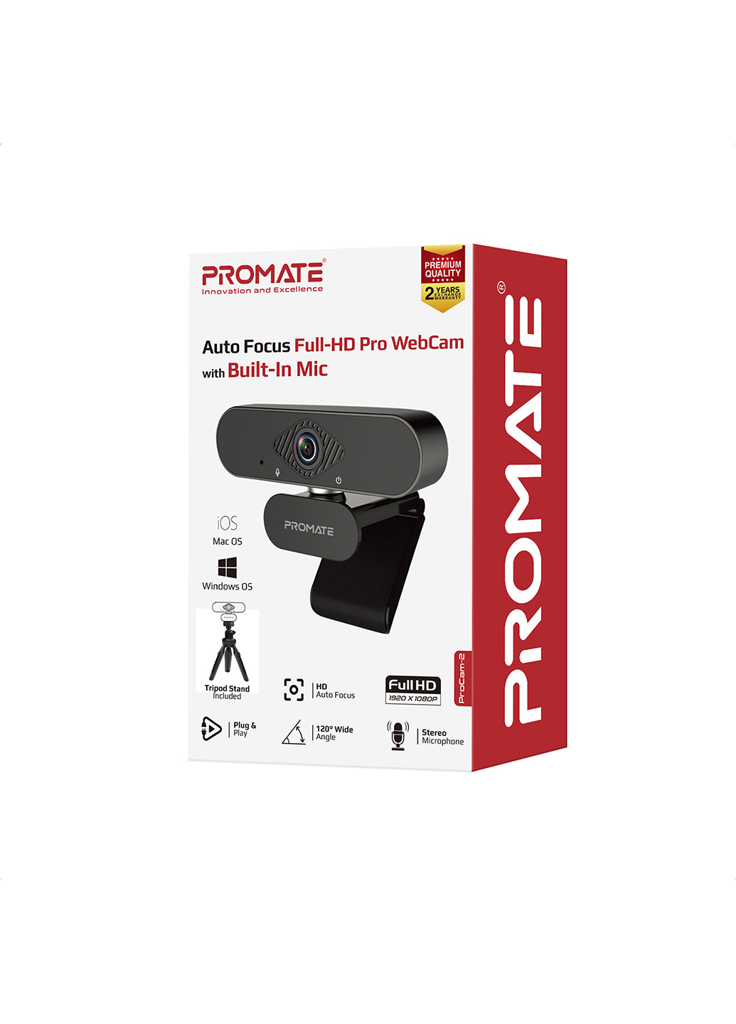 Веб-камера ProCam-2 FullHD USB Black () Promate procam-2.black (201726105)