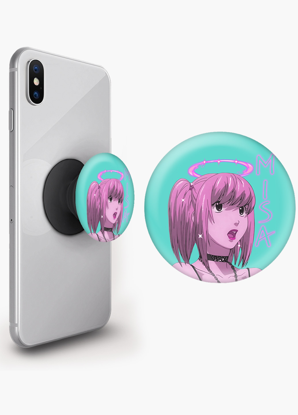 Попсокет (Popsockets) тримач для смартфону Мисан Амане Зошит смерті (Misa Amane Death Note) (8754-2827) Чорний MobiPrint (221548633)