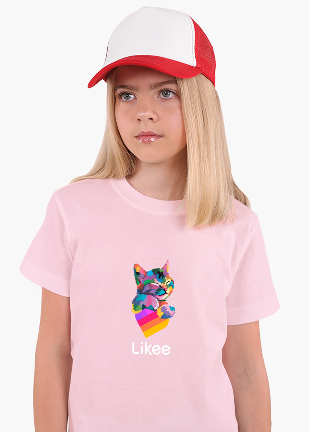 Рожева демісезонна футболка дитяча лайк котик (likee cat) (9224-1040) MobiPrint