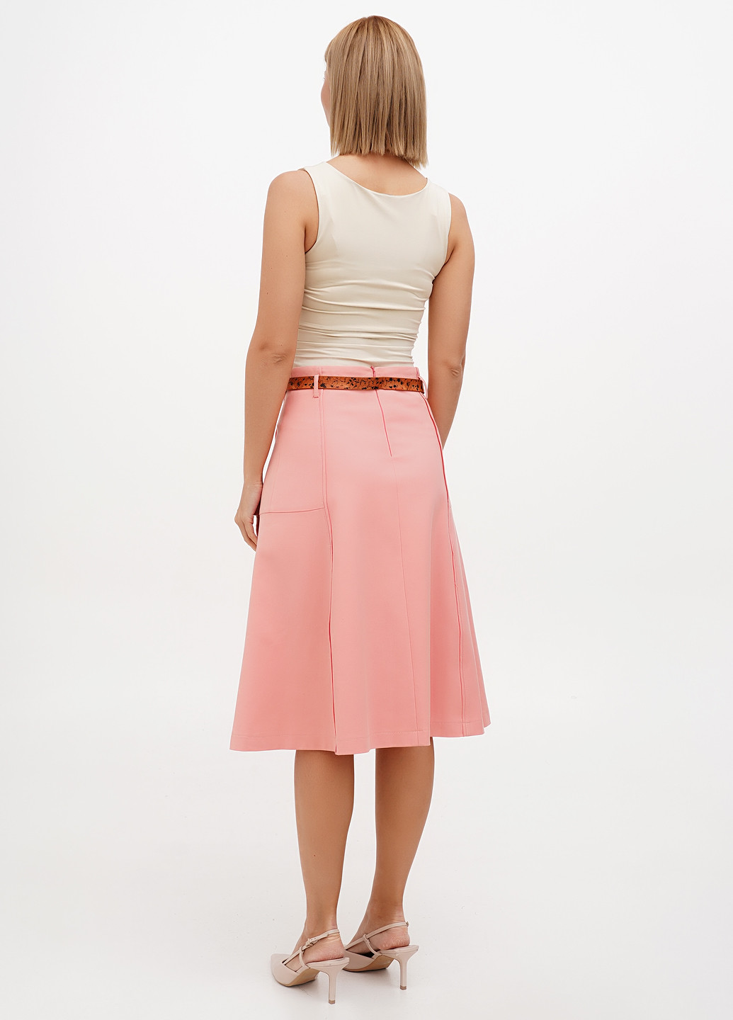 Пудровая кэжуал однотонная юбка Sassofono Club а-силуэта (трапеция)