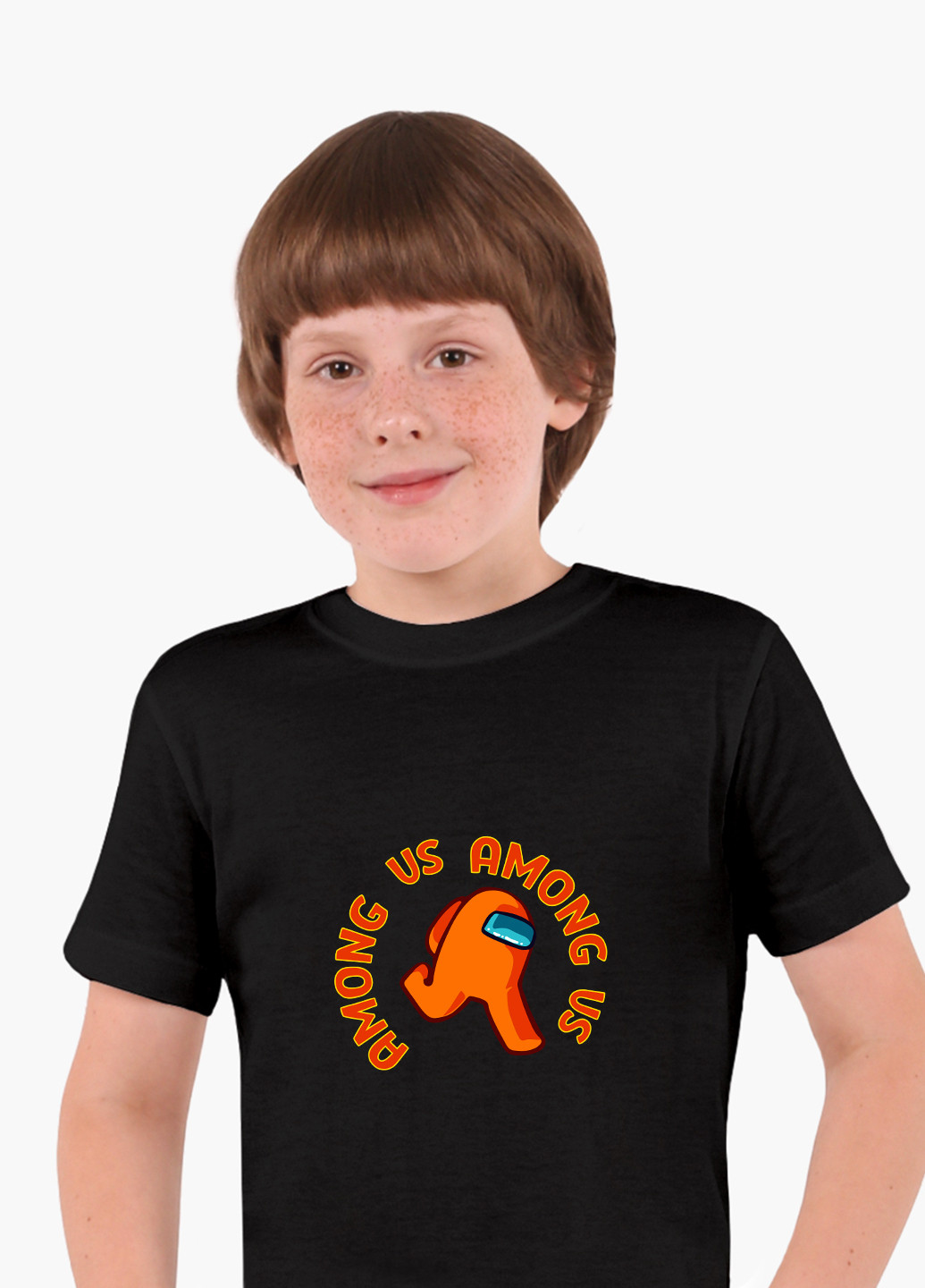 Черная демисезонная футболка детская амонг ас оранжевый (among us orange)(9224-2408) MobiPrint