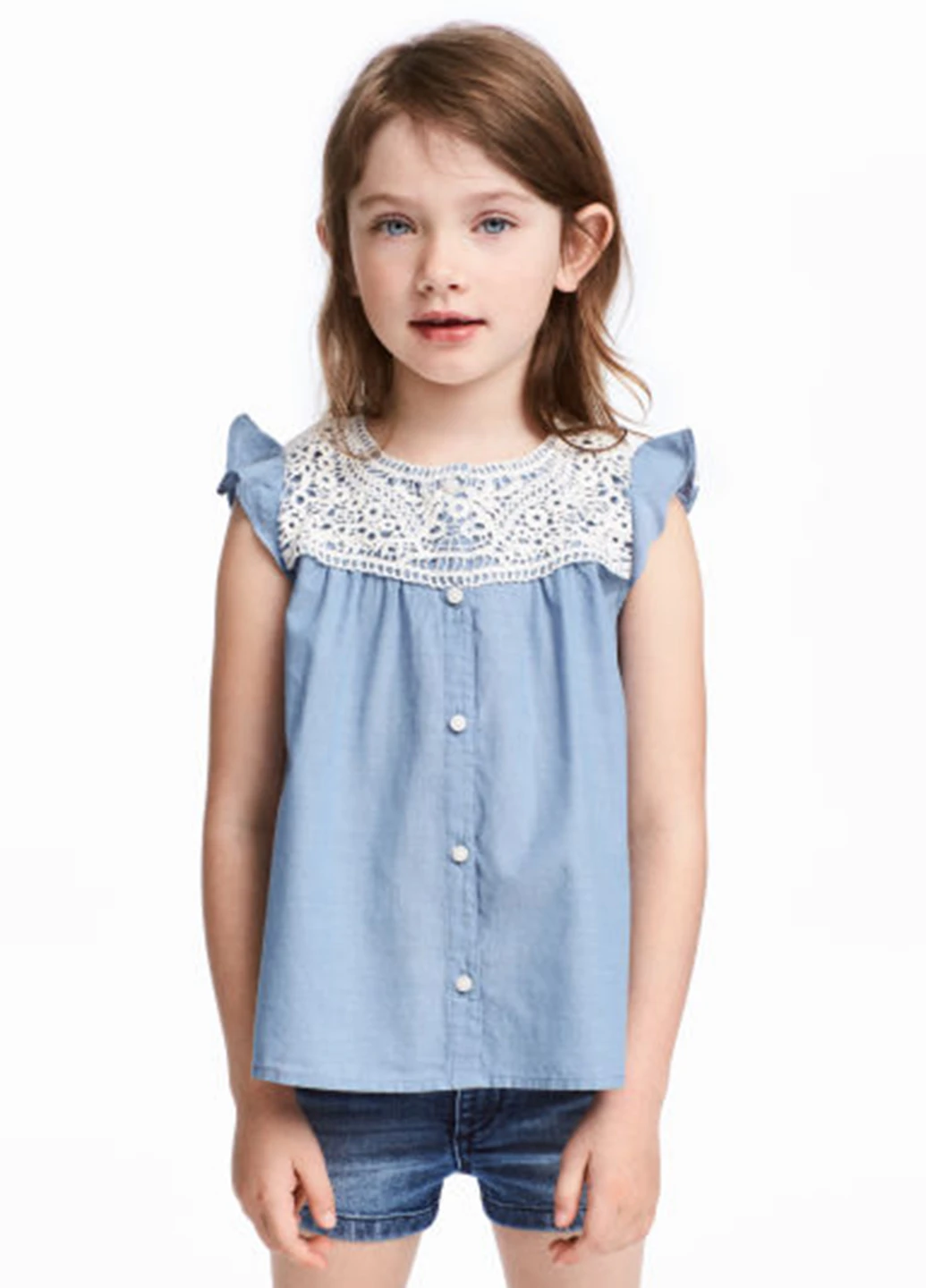 Голубая блузка с коротким рукавом H&M летняя
