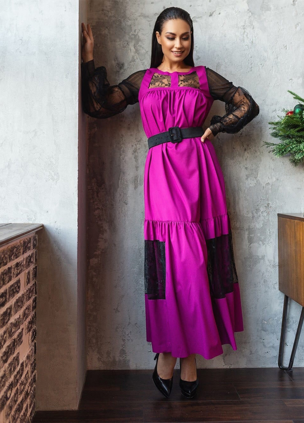 Фуксинова (кольору Фукія) кежуал сукня а-силует LibeAmore однотонна