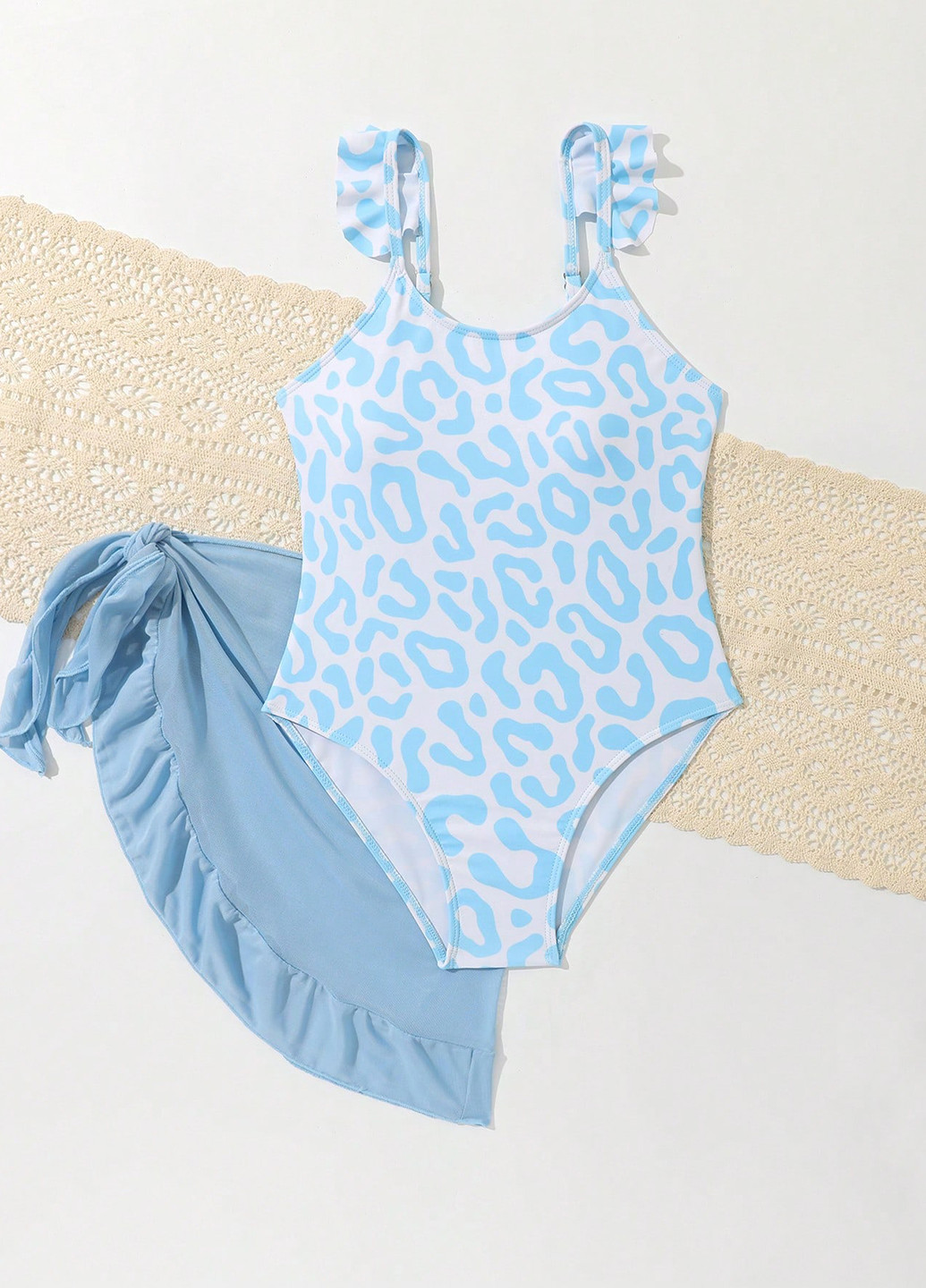 Голубой летний комплект (купальник, юбка) майо, слитный SHEIN