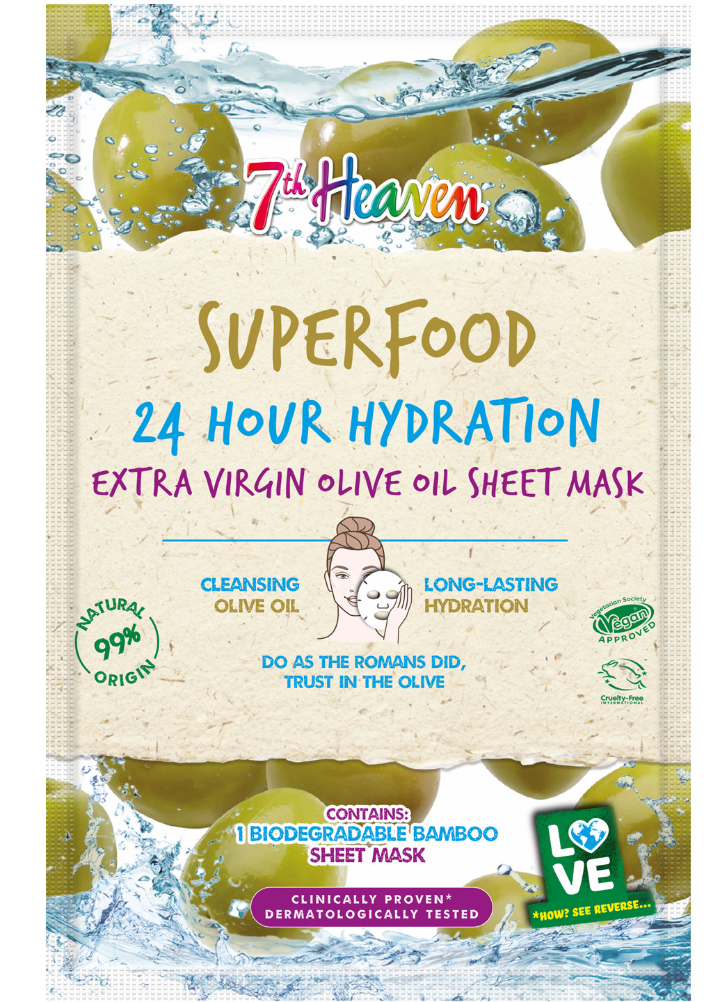 Тканевая маска Superfood 24H Hydration E.V.Olive Oil Sheet Mask 16г 7th Heaven (225646795)