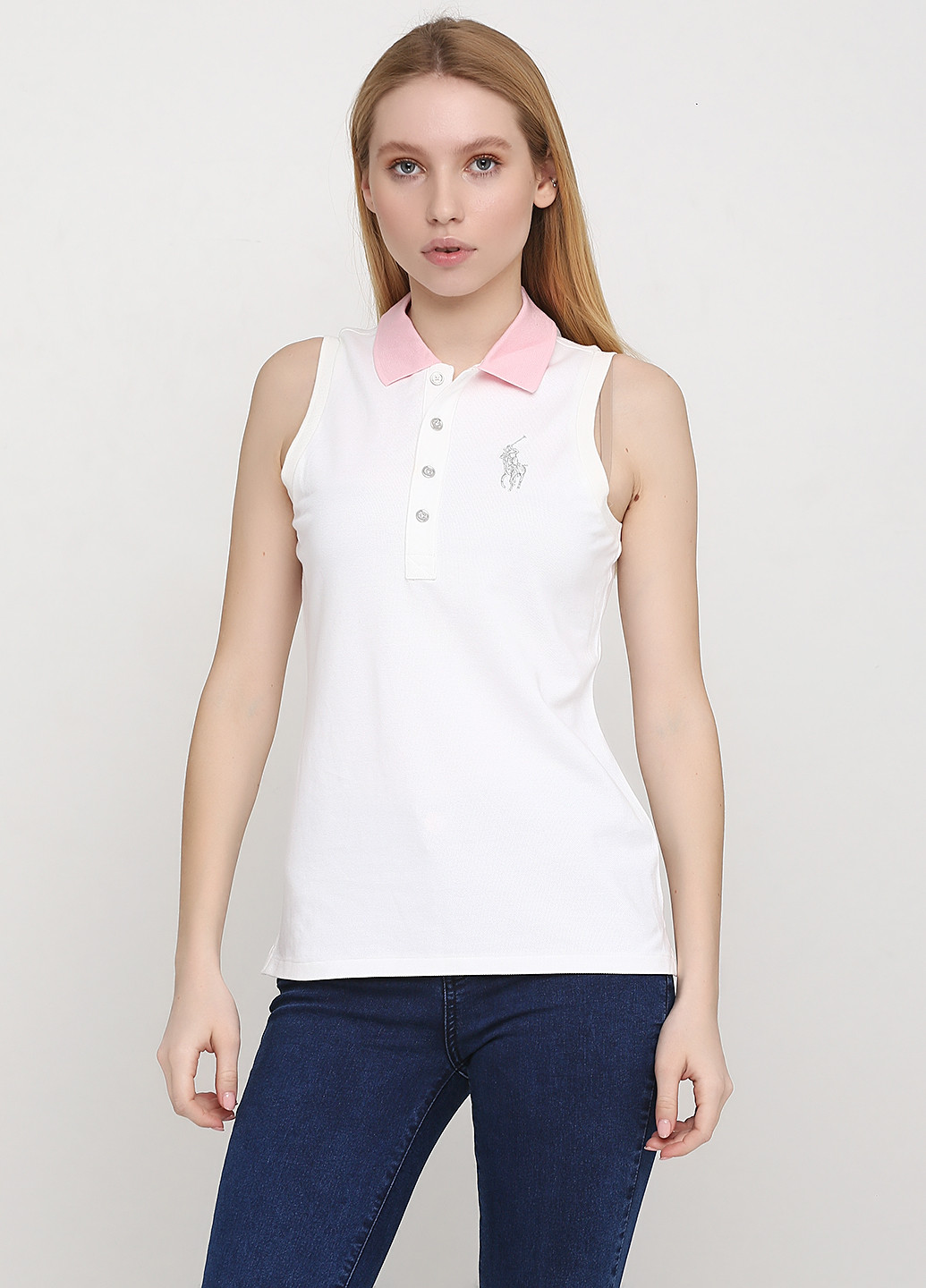 Белая женская футболка-поло Ralph Lauren с логотипом