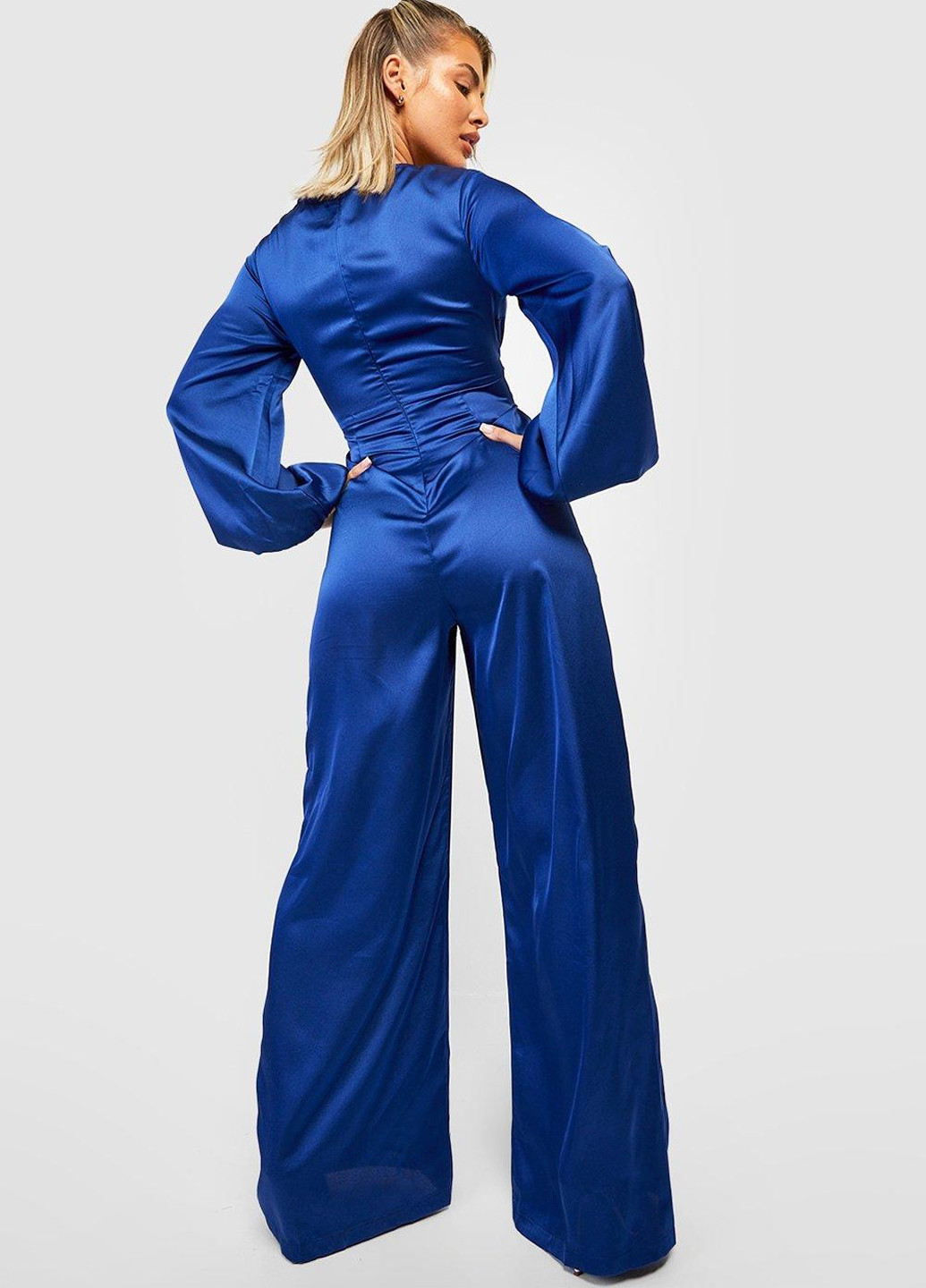 Комбинезон Boohoo комбинезон-брюки однотонный синий кэжуал полиэстер