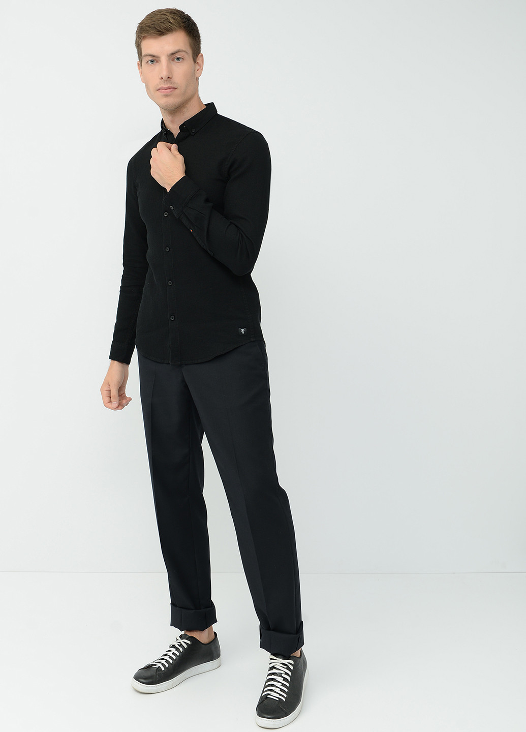 Черная кэжуал рубашка однотонная Tom Tailor