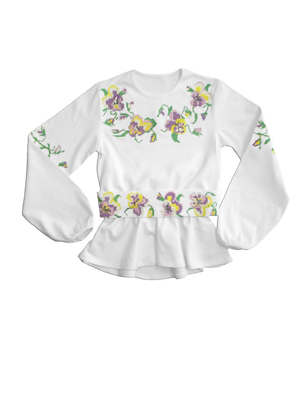 Белая цветочной расцветки блузка с длинным рукавом AV Style демисезонная
