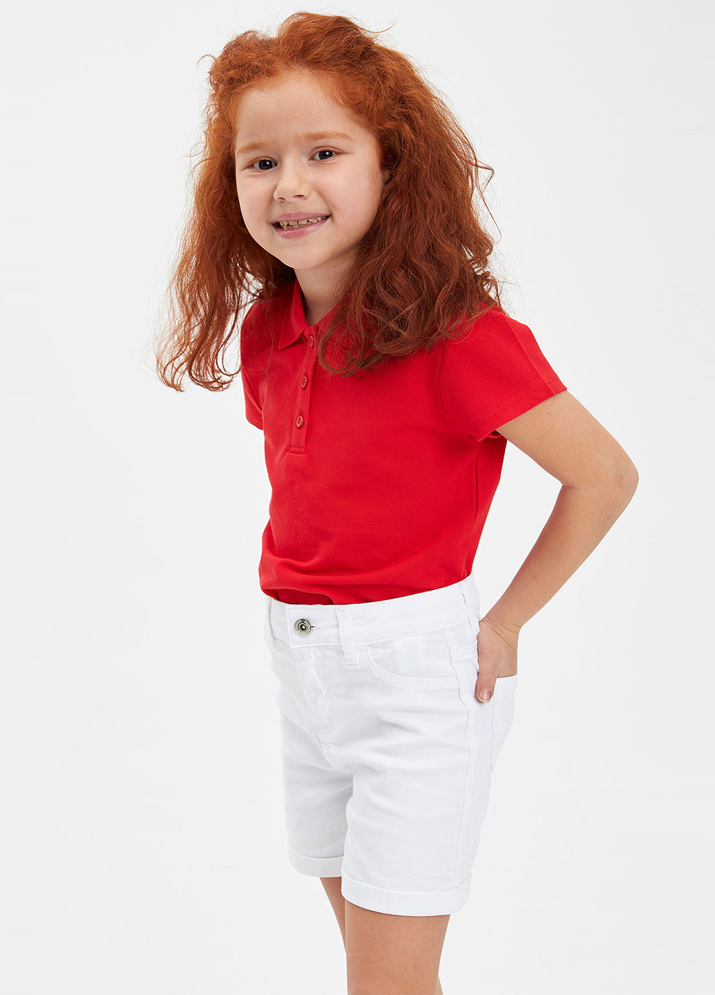 Красная детская футболка-поло для девочки DeFacto