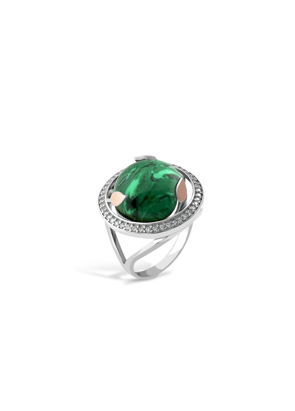 Серебряное кольцо с золотыми вставками малахитом ониксом Svitozar (255168668)