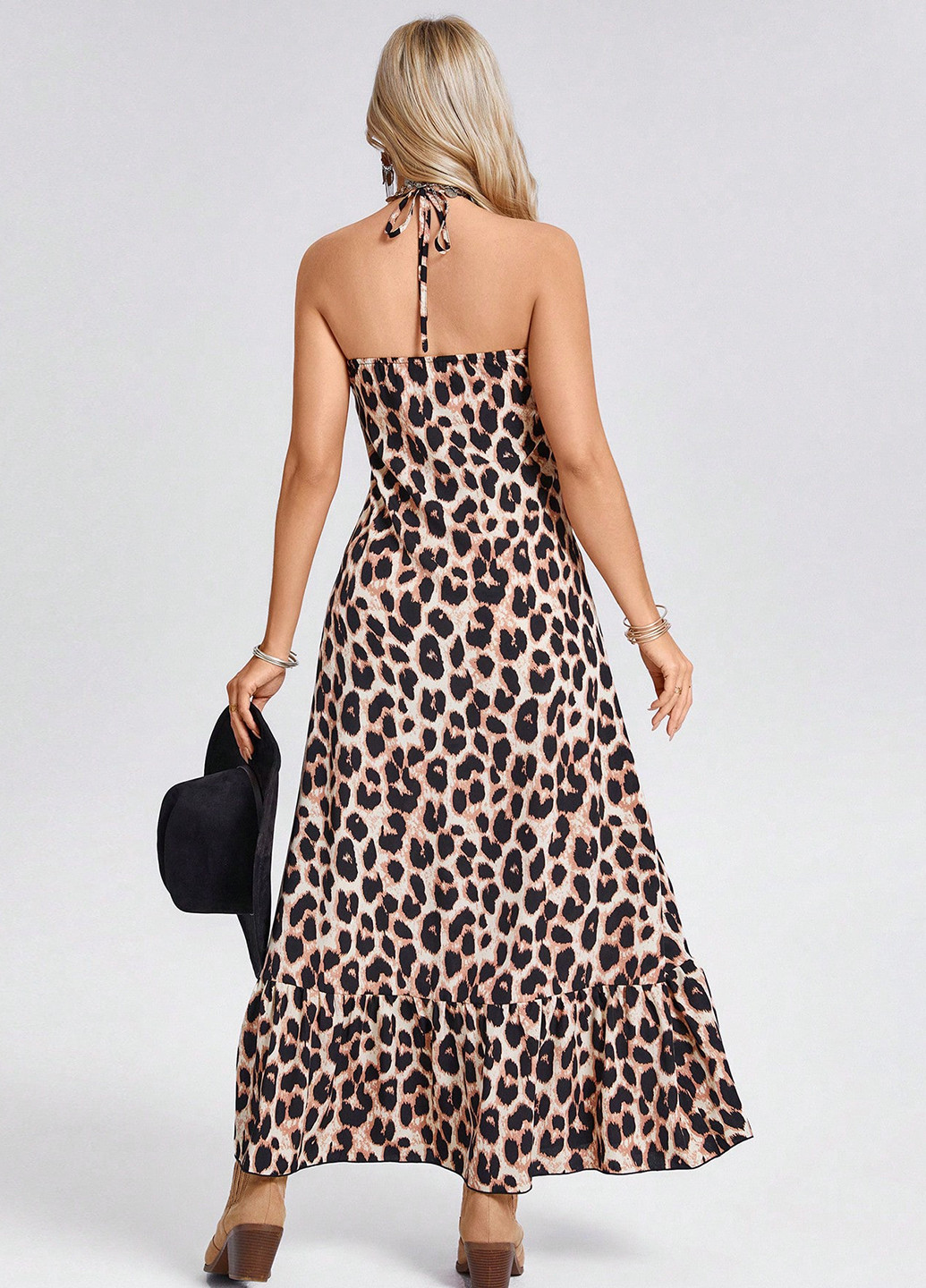 Комбінована кежуал сукня а-силует, з відкритими плечима, з відкритою спиною SHEIN леопардовий