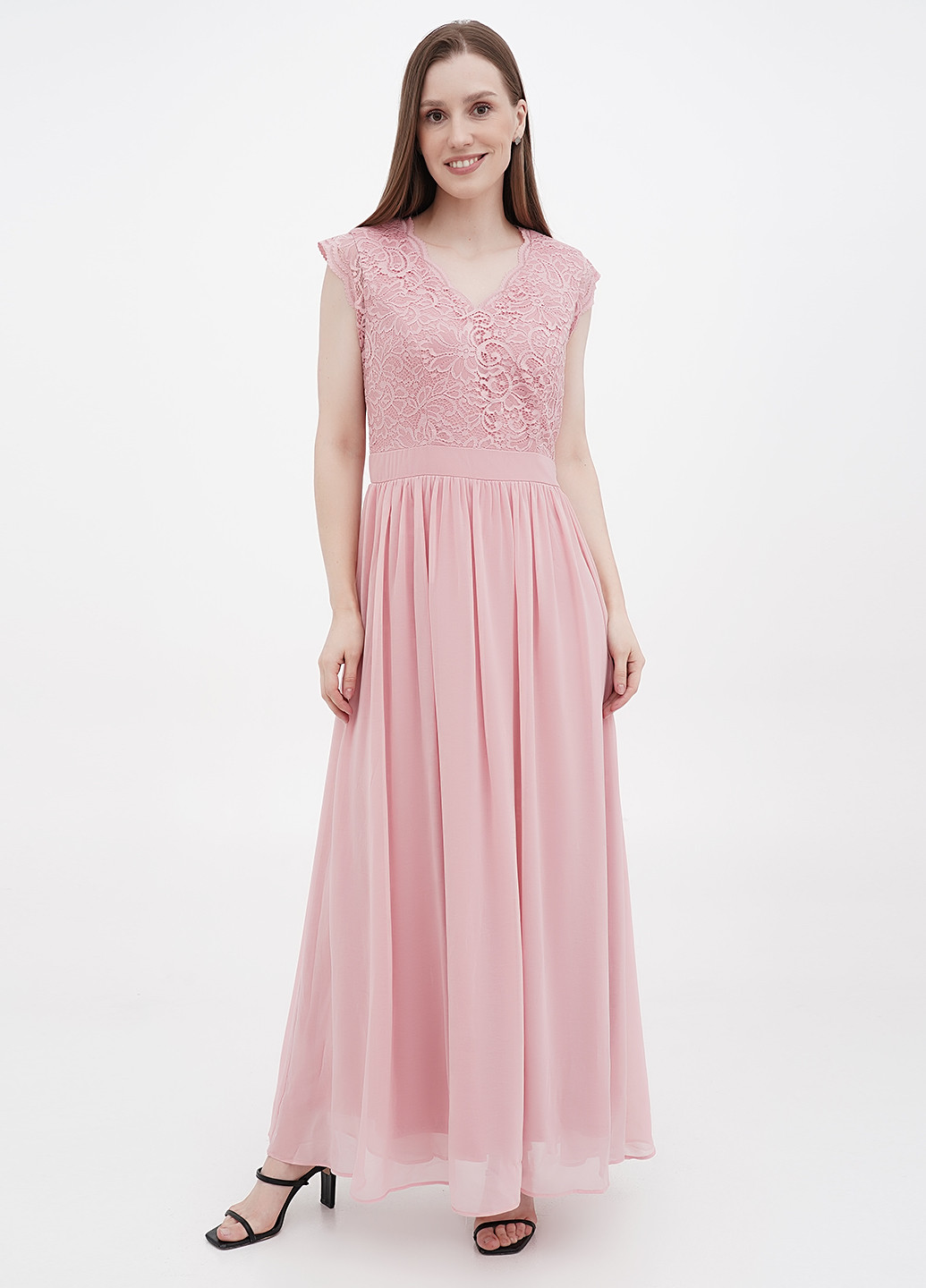 Розовое вечернее платье клеш No Brand однотонное