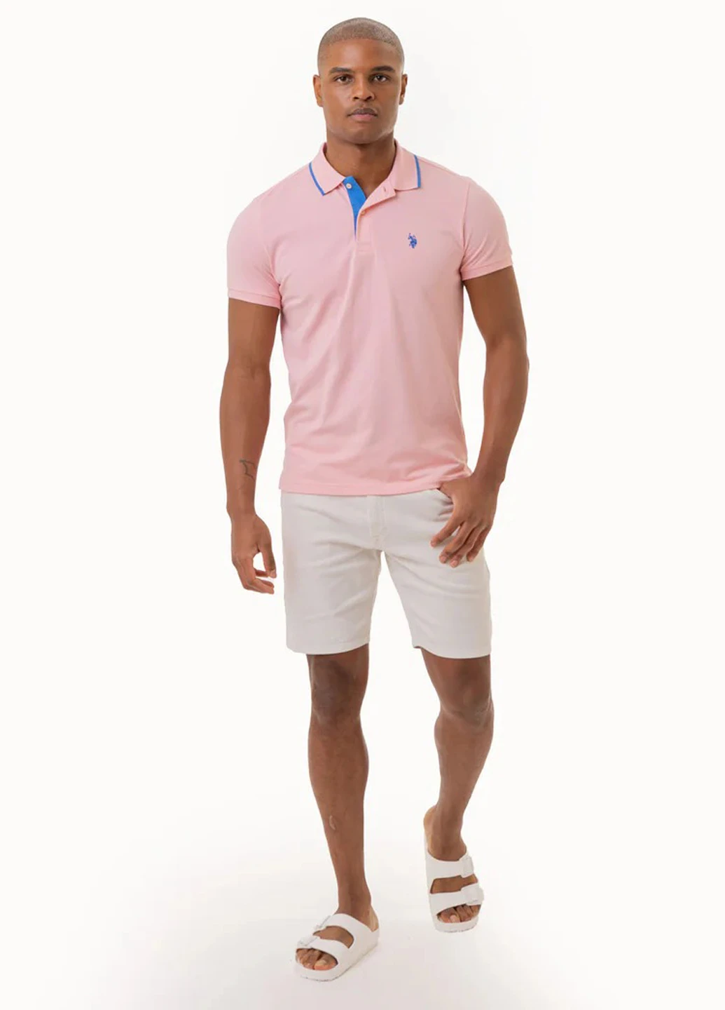 Светло-розовая футболка-поло для мужчин U.S. Polo Assn. однотонная
