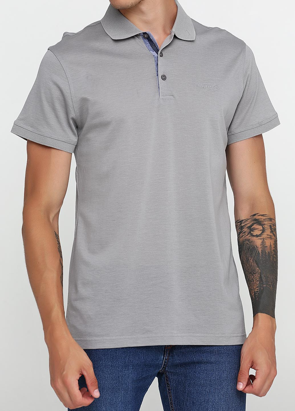Серая футболка-поло для мужчин Anabel Arto с логотипом