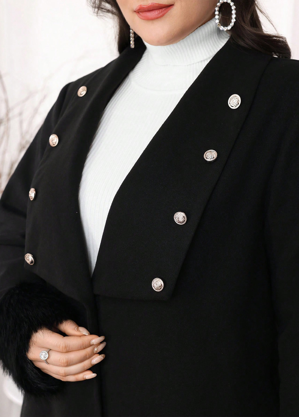 Чорне зимнє Пальто однобортне SHEIN