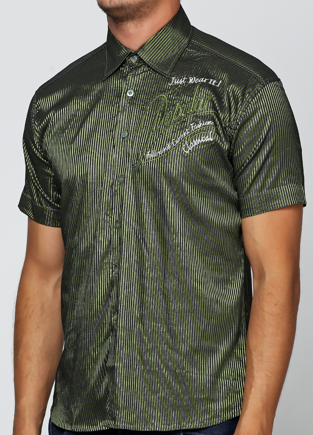 Темно-зеленая кэжуал рубашка в полоску Zoor с коротким рукавом