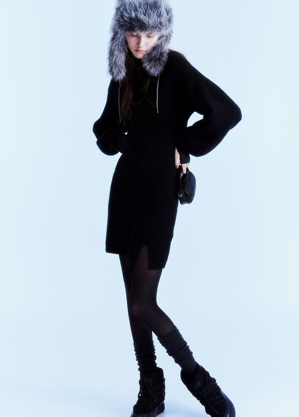 Черное кэжуал платье платье-свитер H&M однотонное